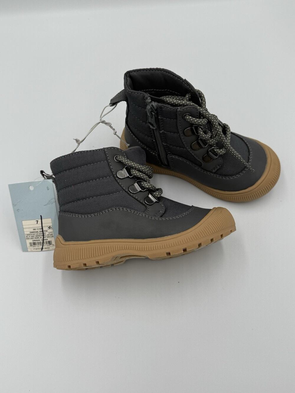 Cat & Jack Charcoal Gray “Fox” Tie-up & Zip Snow Boot Toddler Boys 7 New